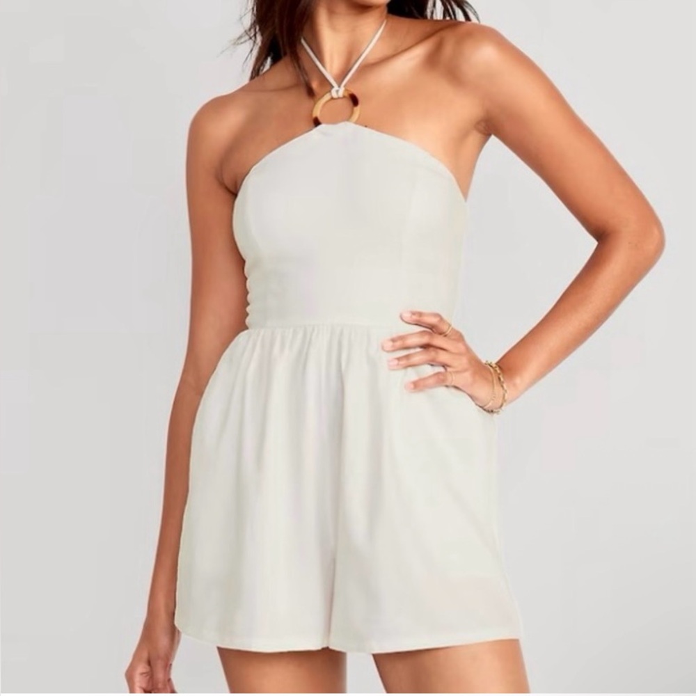 Old Navy Linen Blend O-Ring Halter Romper
